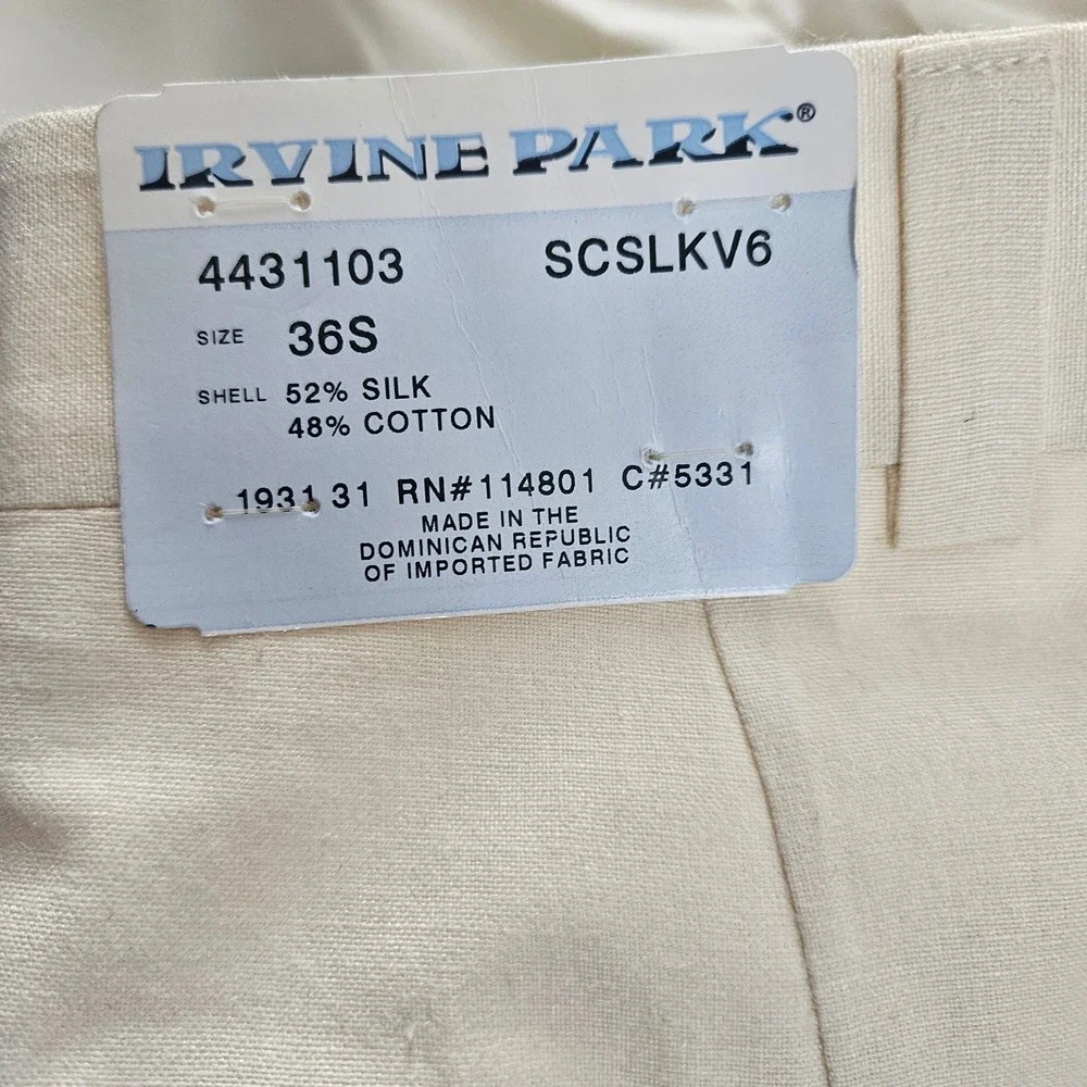 Irvine Park Mens 36S Cream Silk Cotton Blend Dress Pants Flat Front SCSLKV6 NWT
